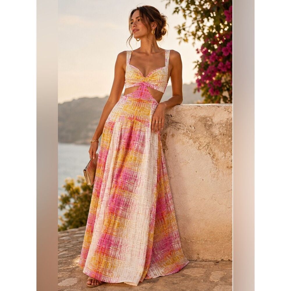 SILVIA TCHERASSI Cervo silk maxi cut out Dress in white digital L